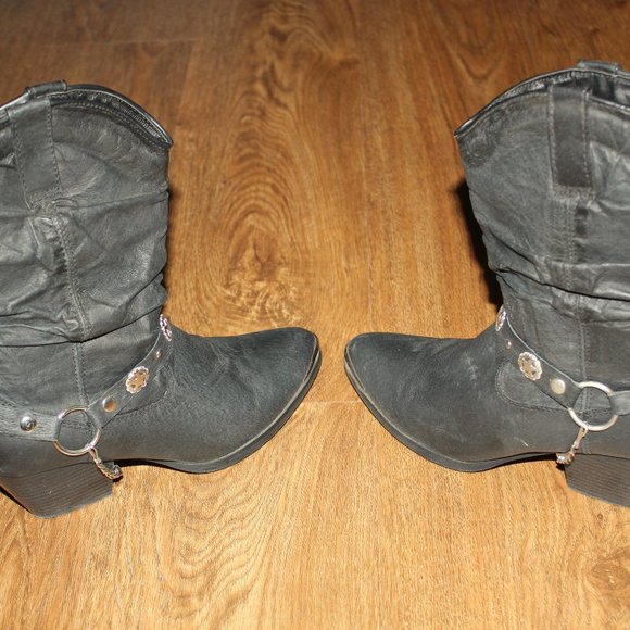 Handcrafted Dingo Black Faux Leather Western Cowgirl Boots size 9 wide - Picture 4 of 9